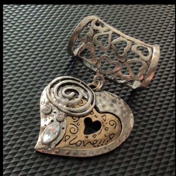 Brighton Silver Heart Scarf Pendant with Rhinestones - Picture 3 of 5